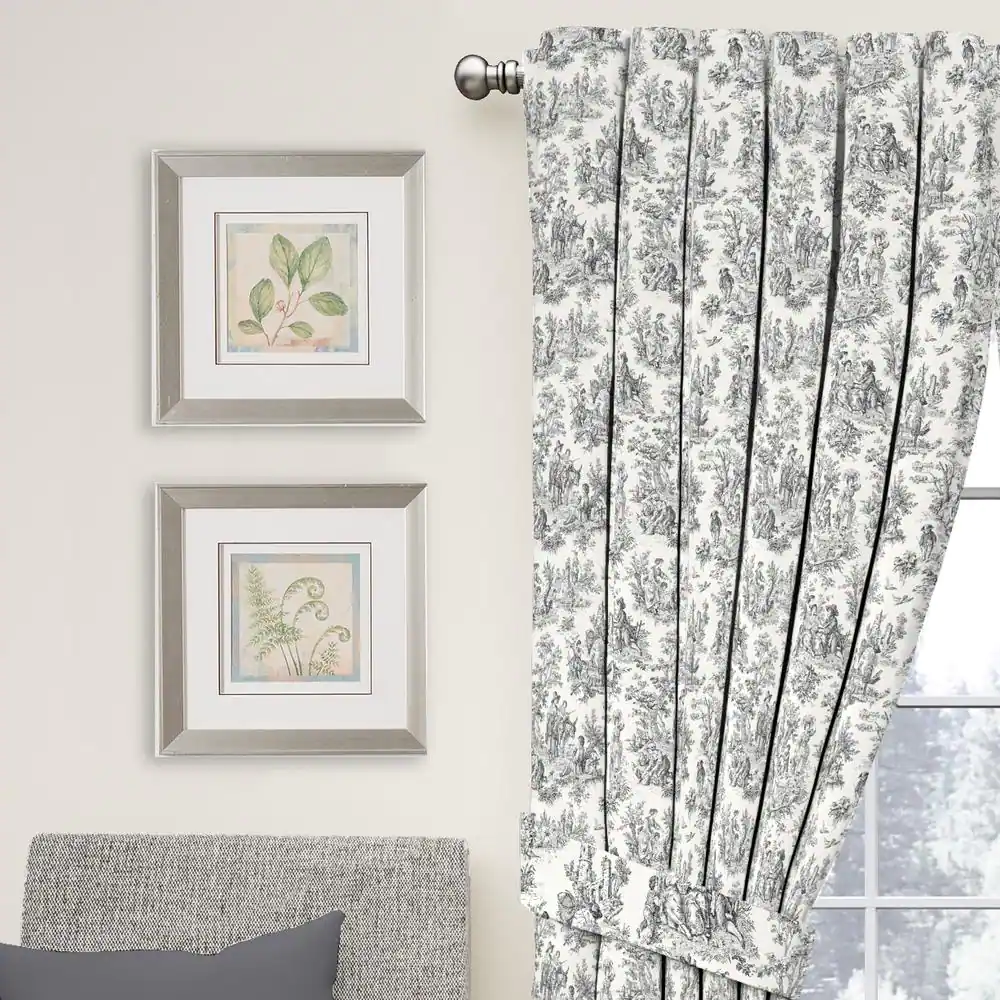 Waverly Charmed Life Onyx Toile Print  Cotton 52 in. W x 84 in. L Light Filtering Single Rod Pocket Back Tab Curtain Panel