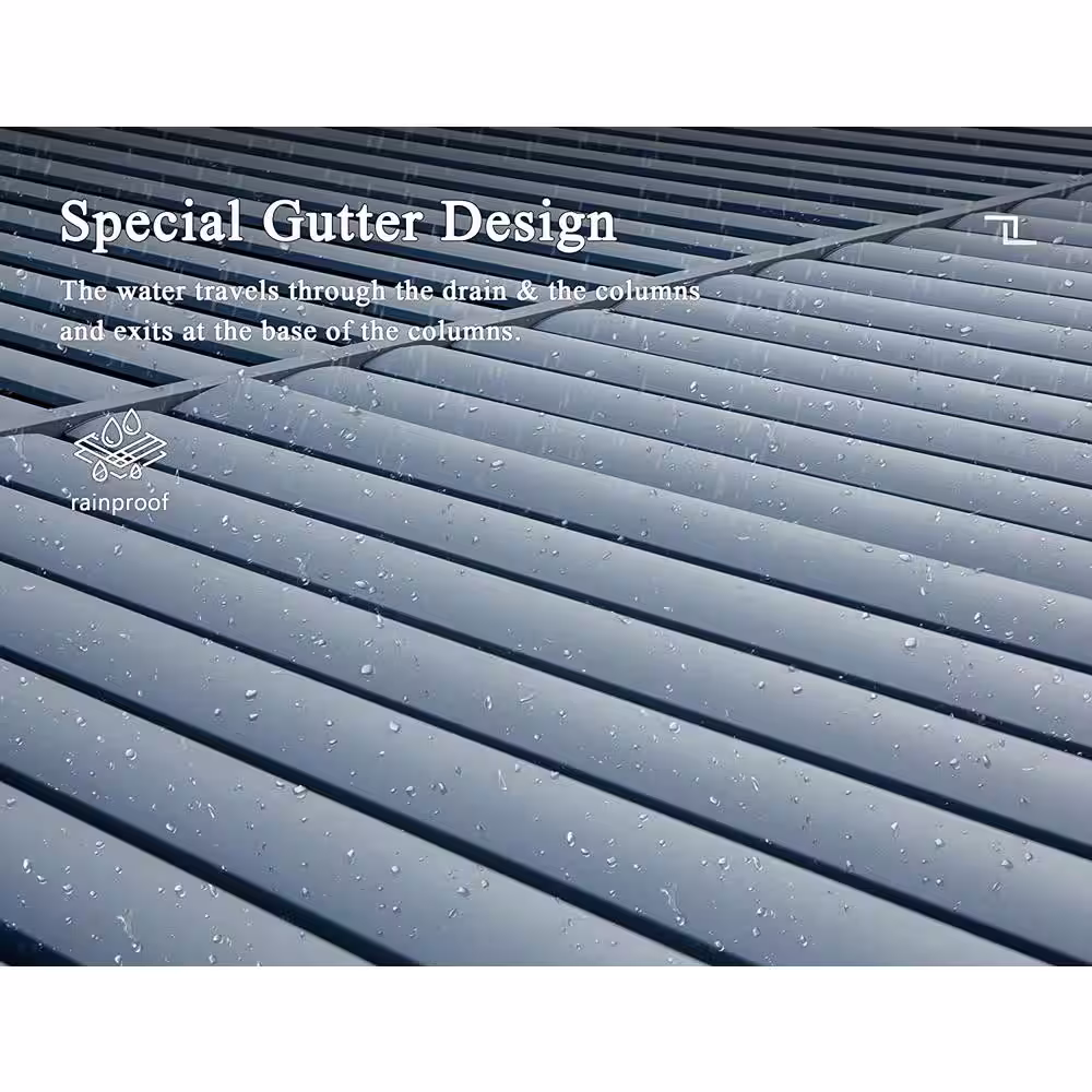 None 10 ft. x 13 ft. Gray Louvered Roof Pergola