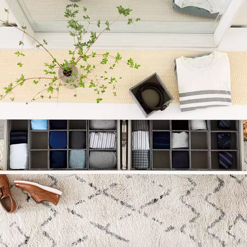 HOUSEHOLD ESSENTIALS 12 in. W x 3 in. H Graphite Linen 1 Drawer Unit 9 Section Hard-Sided Trays (2-Pack)