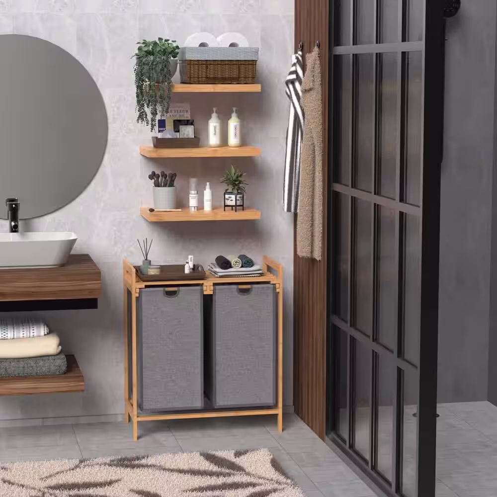 ClosetMaid Bamboo 2-Compartment Laundry Sorter Hamper with Sliding Baskets