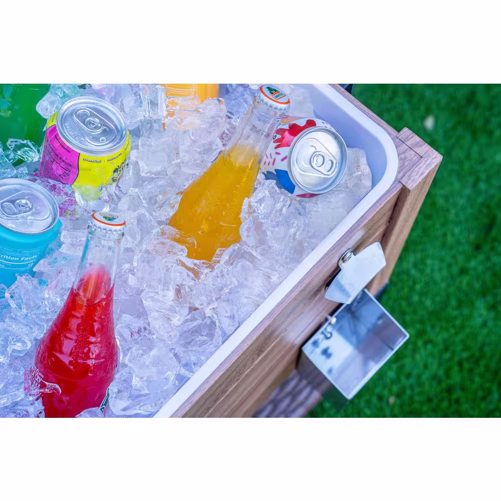 PERMASTEEL 80 qt. Oak Woodgrain Style Patio Cooler with Wicker Bottom Shelf