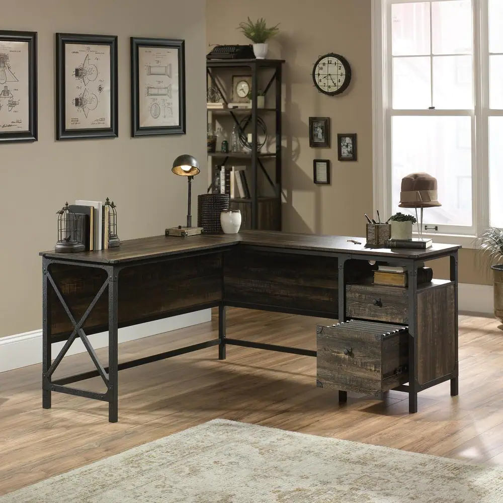 SAUDER Steel River Carbon Oak L-Shaped Desk