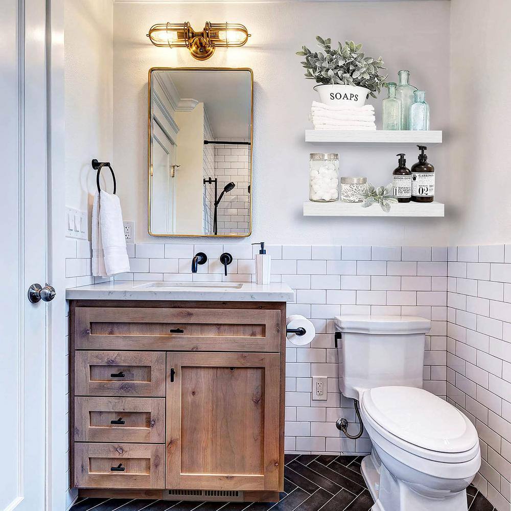 None 15.7 in. W x 6.7 in. D White Floating Decorative Wall Shelf (set of 2)