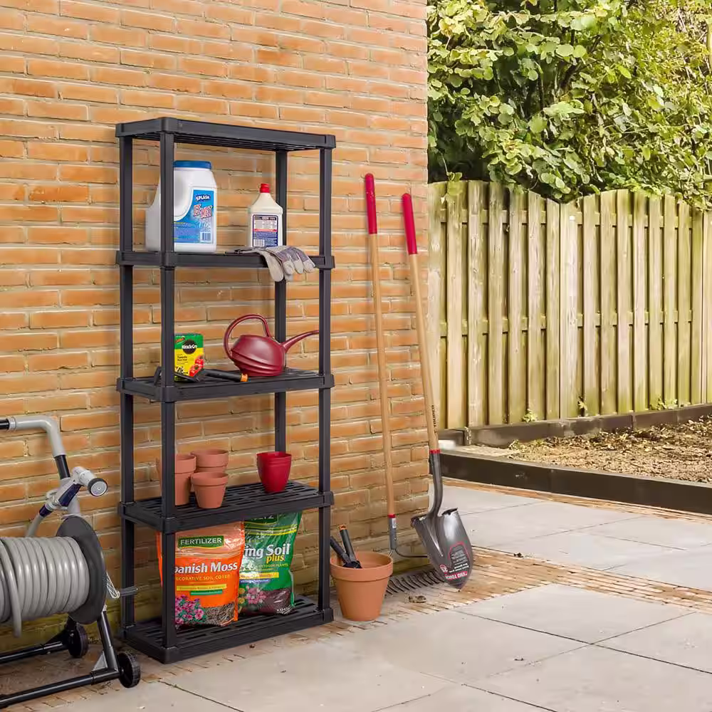 IRIS Plastic Rack Shelf with 5-Medium Shelves, Black