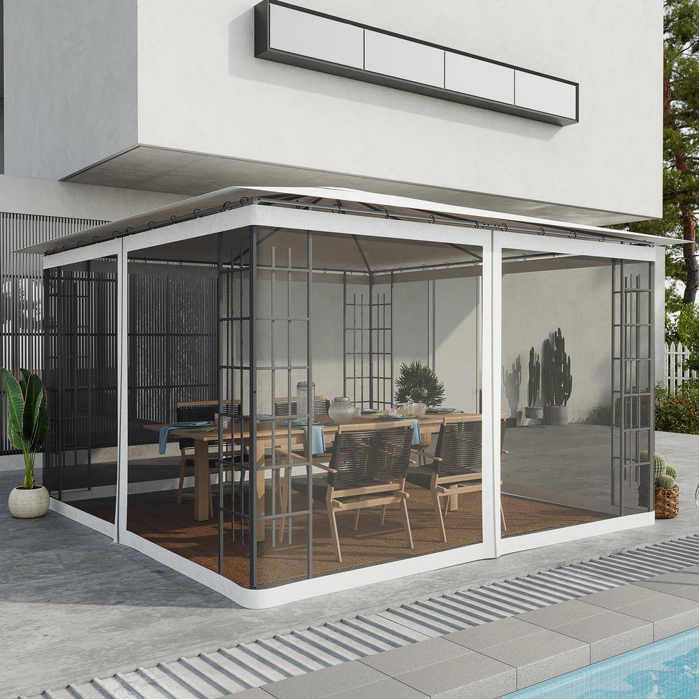 Outsunny 81.5 in. x 132 in. White Polyester Universal Replacement Mesh Sidewall Netting with Zippers