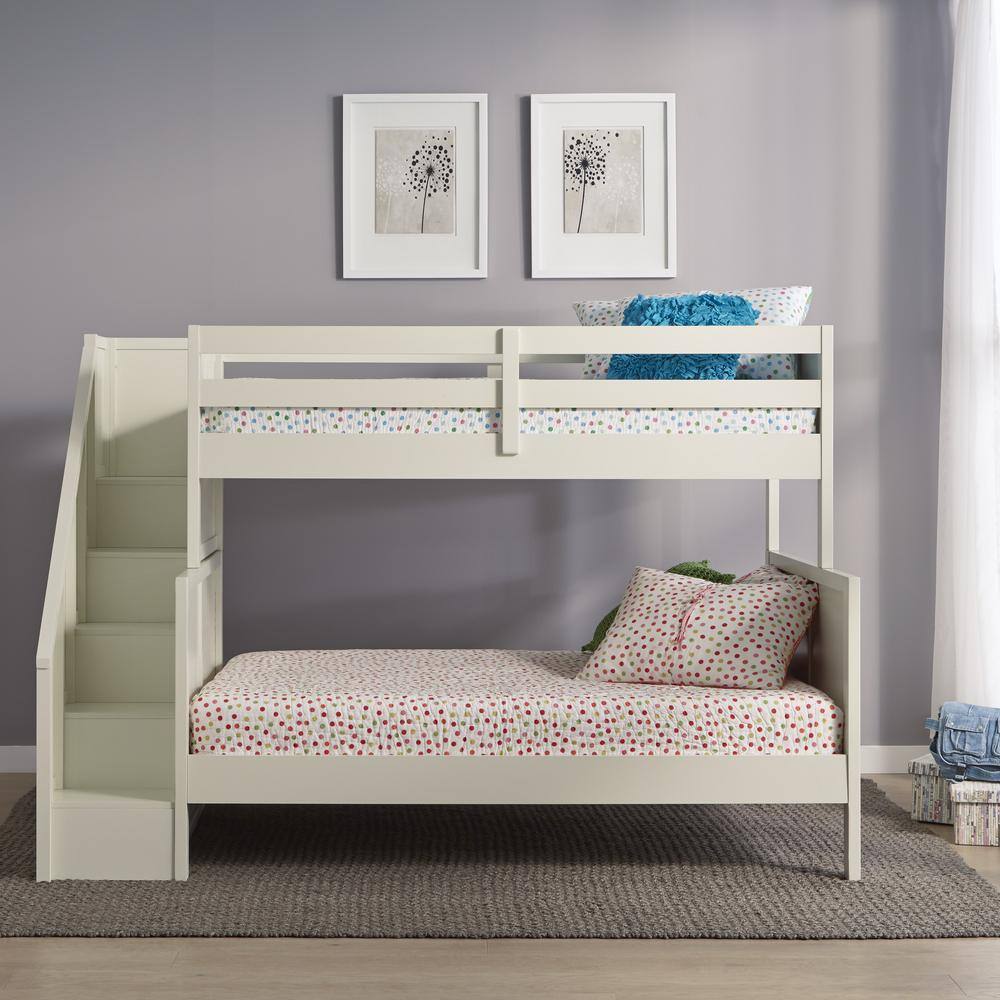 HOMESTYLES Naples Off White Twin Over Full Bunk Bed with Steps