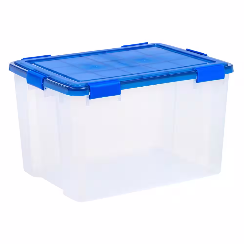 IRIS 18 Gal. WeatherPro Clear Plastic Storage Box with Blue Lid (3-Pack)