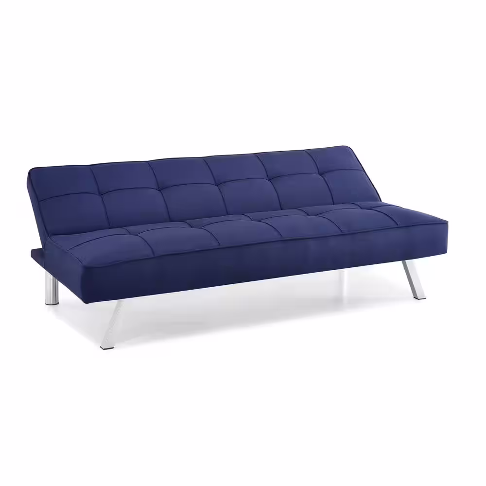 Serta Calgiri 66.1 in. Blue Fabric 3-Seater Armless Convertible Tuxedo Sofa