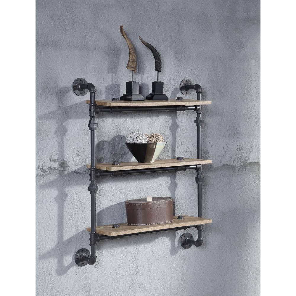 Acme Furniture Brantley 35 in. Oak 3-Shelf Wall Rack