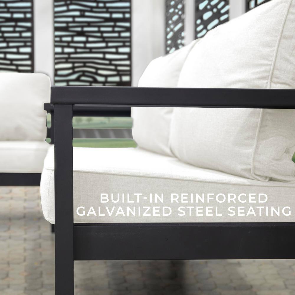 Backyard Discovery Ridgedale 8 ft. x 8 ft. White Steel Modern Cabana Pergola with Conversation Seating in Pumice