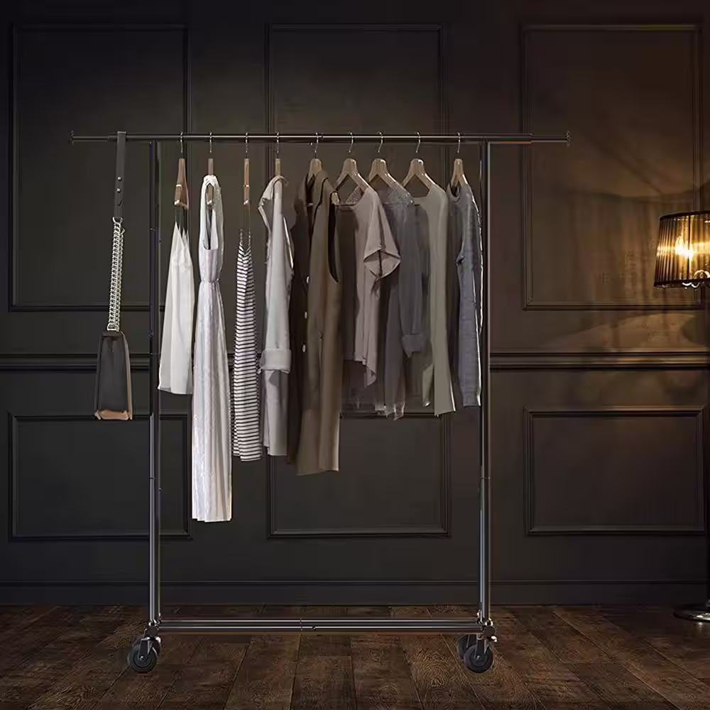 None Black Metal Garment Clothes Rack 40 in. W x 62 in. H