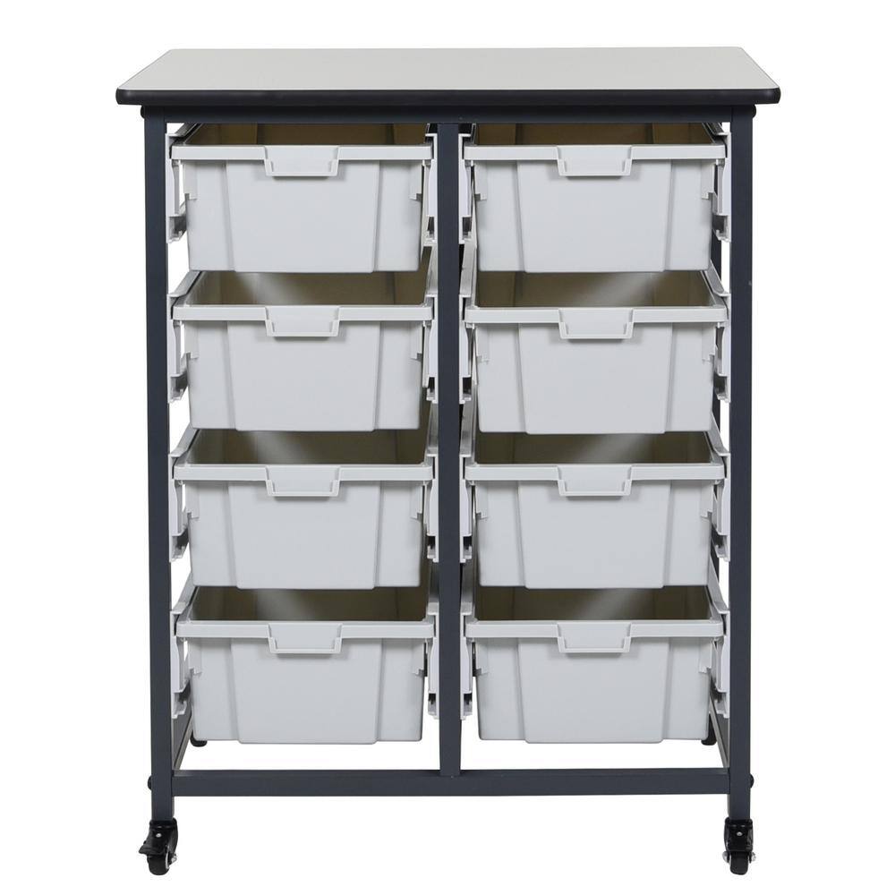 Luxor 30 in. x 19 in. Mobile Bin Storage Cart Double Row and Double Bin in Black Frame