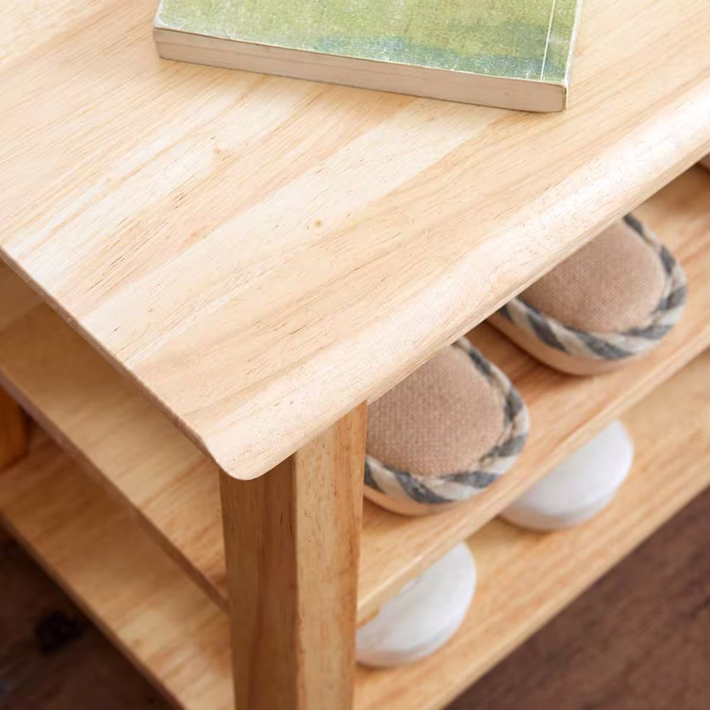 None 16.5 in. H 12-Pair Natural Wood Shoe Rack