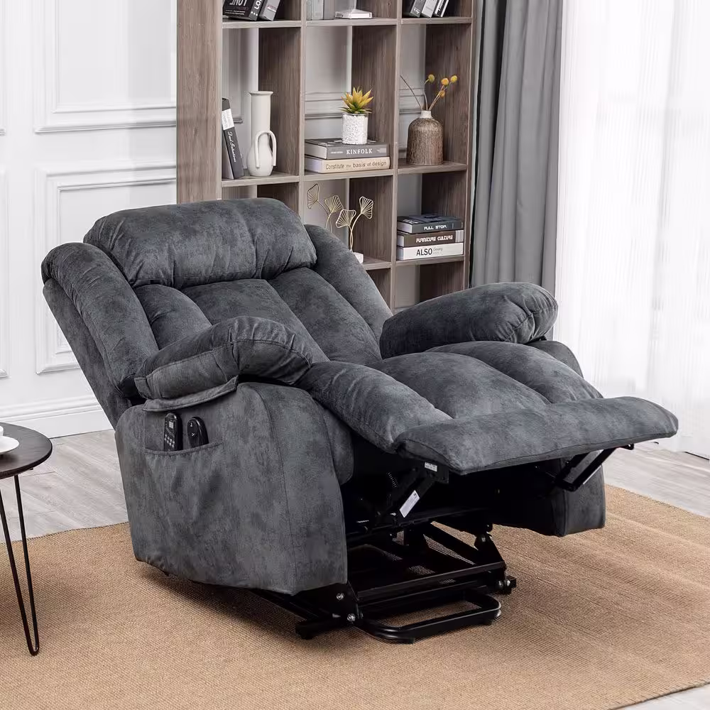 KINWELL Gray Soft and Big Multifunctional Power Lift Heated Massage Recliner