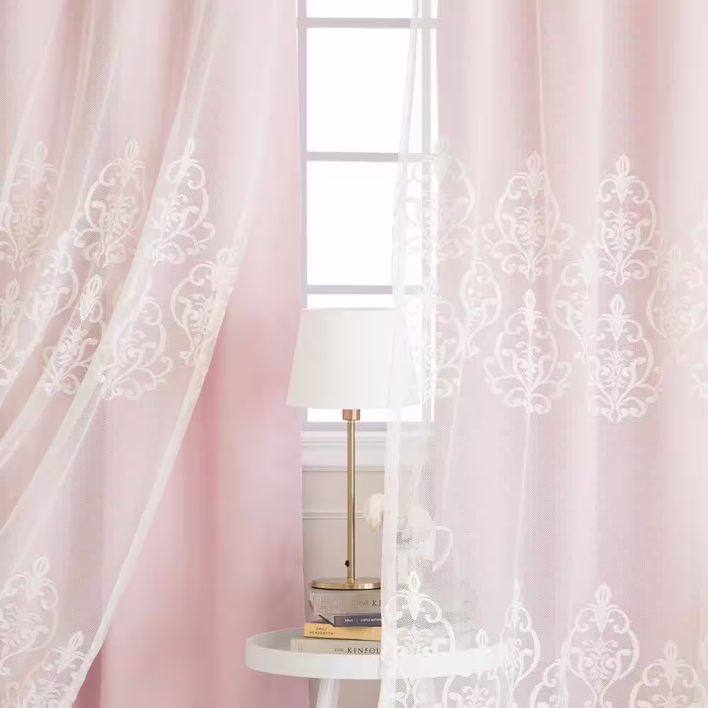 Best Home Fashion Light Pink Solid Grommet Sheer Curtain - 52 in. W x 84 in. L (Set of 2)