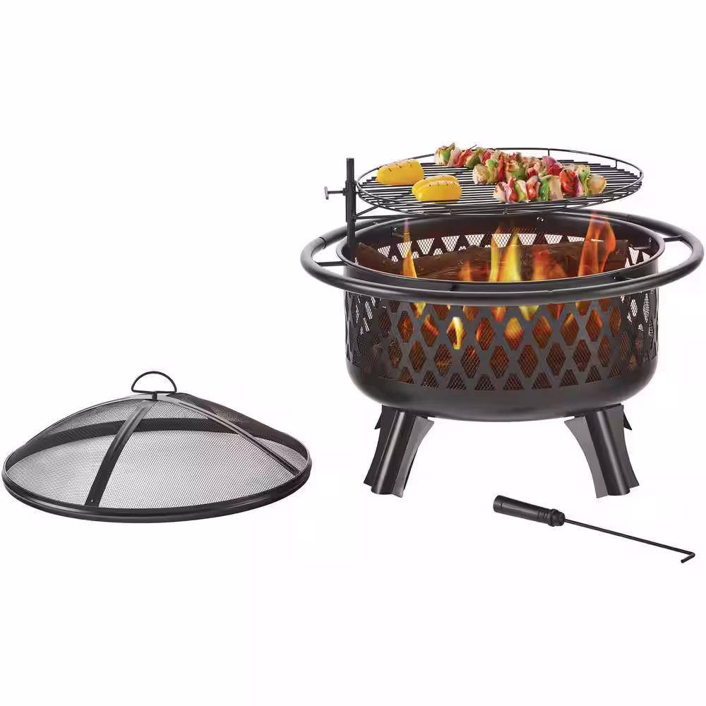 Hampton Bay Piedmont 30 in. Steel Fire Pit in Black with Poker