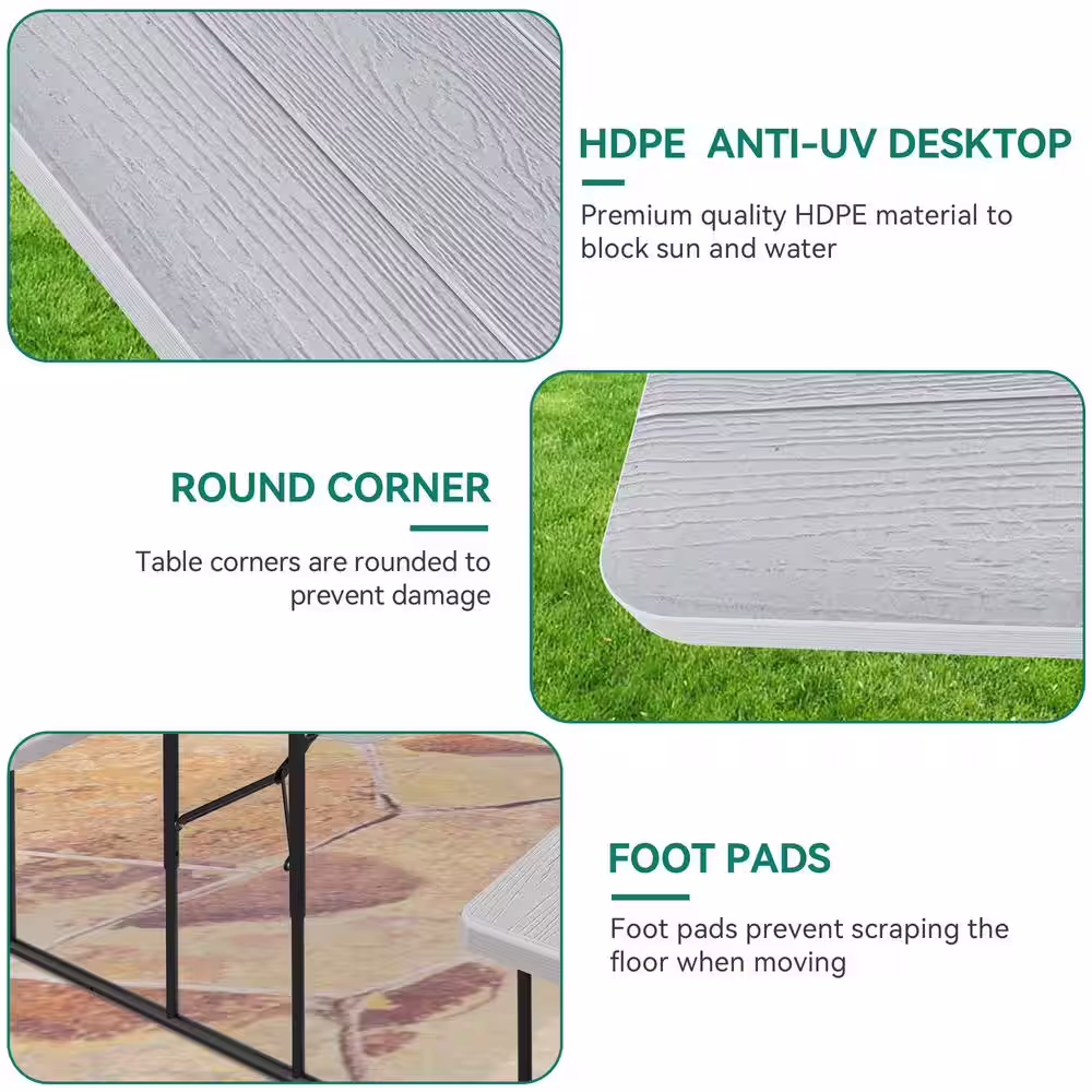 None 6 ft. White Rectangular HDPE Picnic Table and Bench with Umbrella Hole