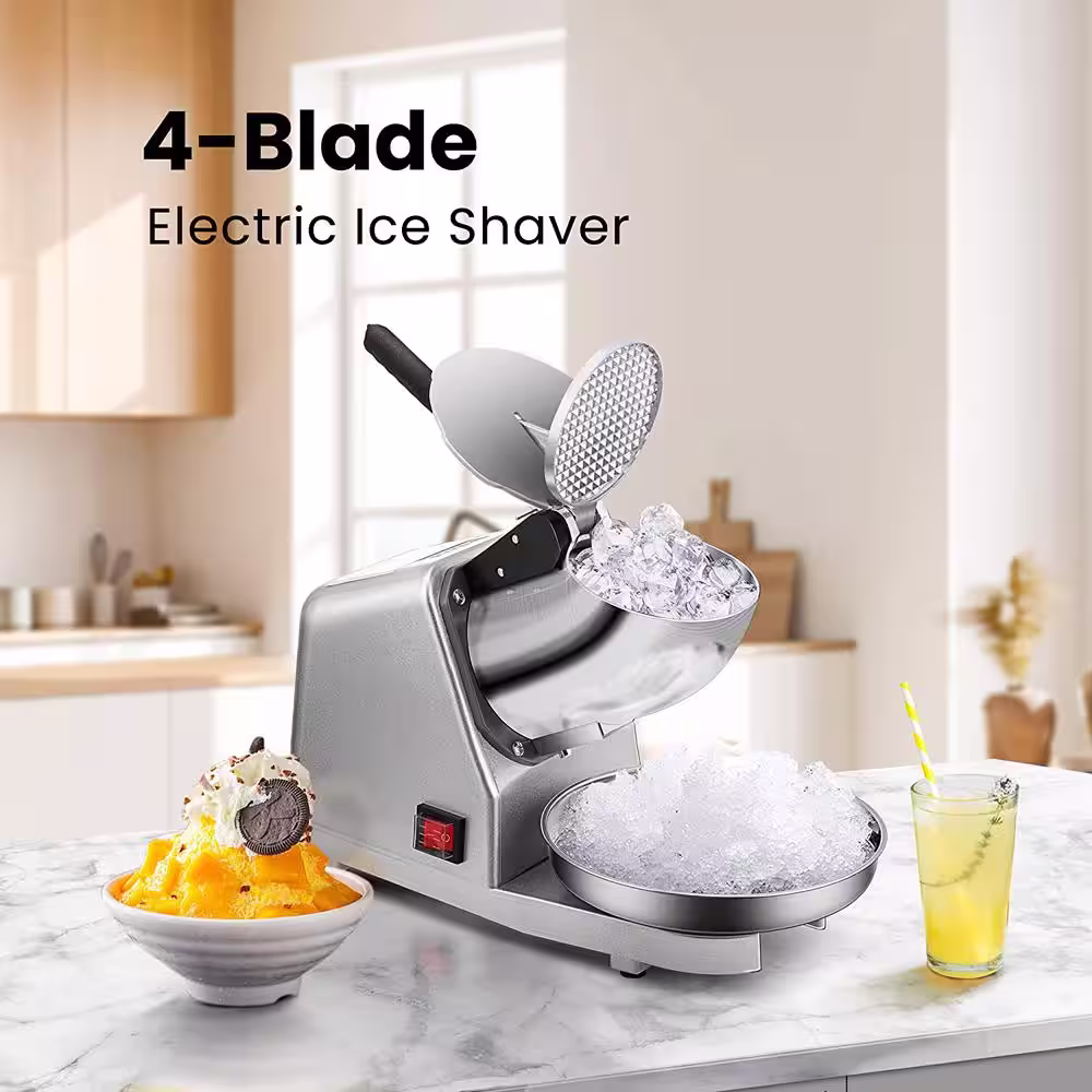 VIVOHOME Electric 11 oz. 210 lbs./Hour 4-Blades Ice Crusher Shaver Snow Cone Machine with Ice Pick in Silver