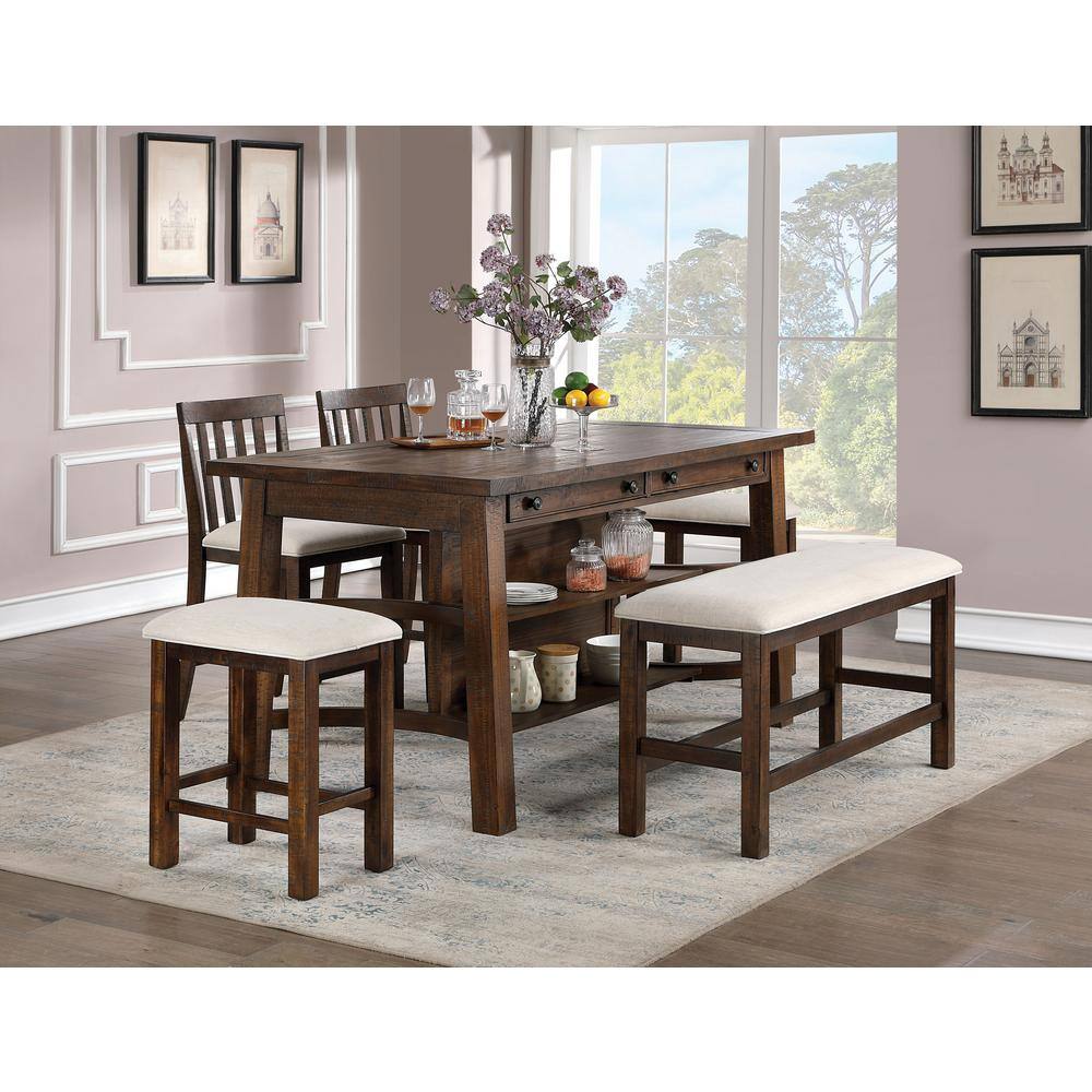 Furniture of America Creeke Rustic Oak Wood Counter Height Dining Table (Seats 8)