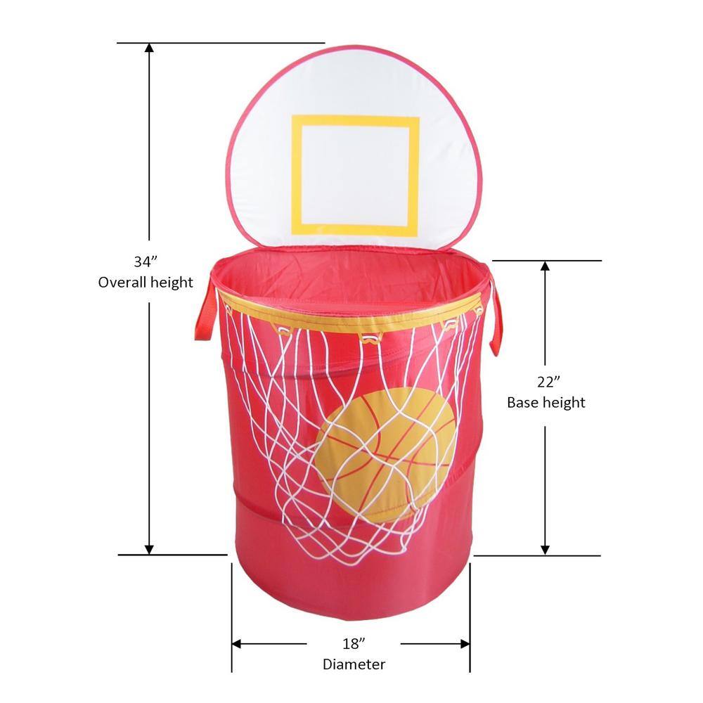 REDMON Since 1883 The Original Pop-Up Bongo Basketball Red Collapsible Polyester Hamper with Lid and Backboard