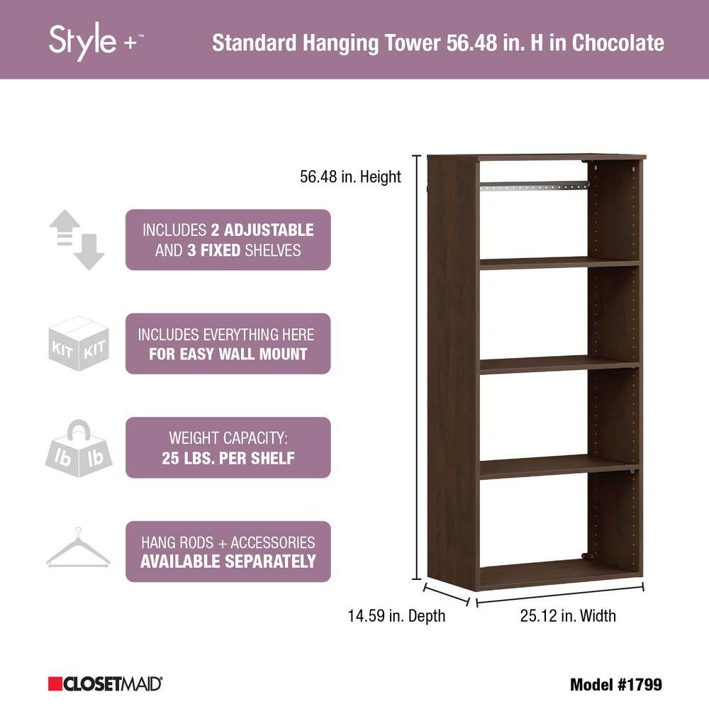 ClosetMaid Style+ 25 in. W Chocolate Teak Hanging Wood Closet Tower
