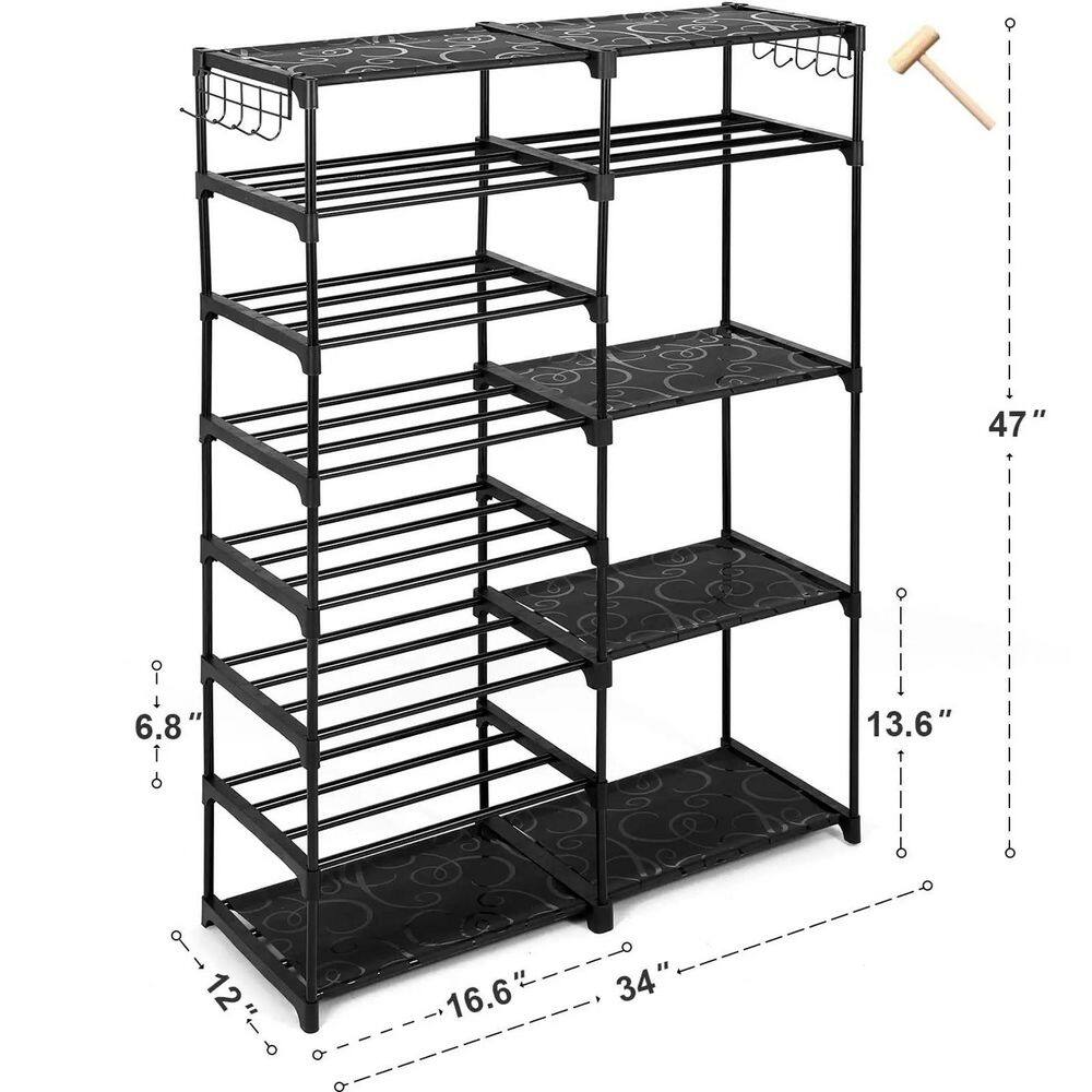 None 47 in. H 30-Pair 8-Tier Black Metal Shoe Rack