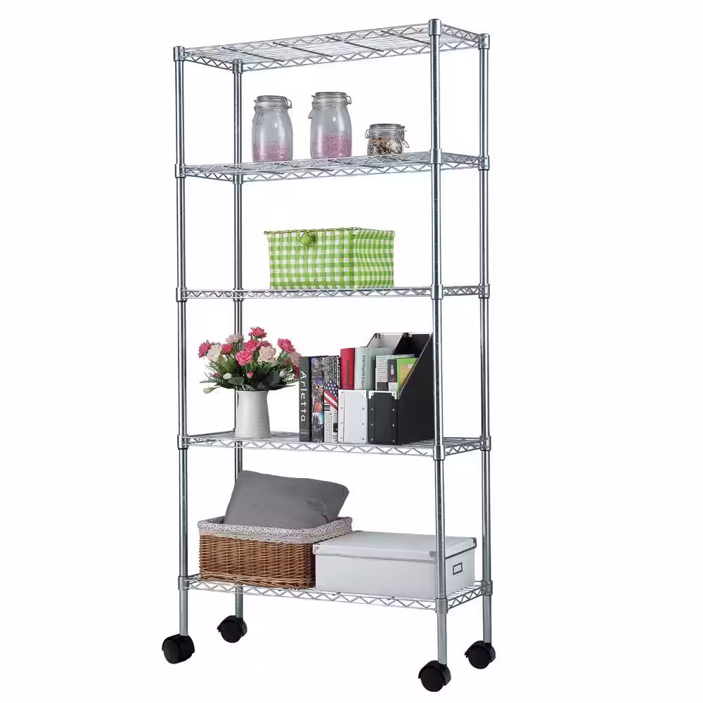 None Silver 5-Tier Heavy Duty Metal Freestanding Garage Storage Shelving Unit (13.78 in. W x 65 in. H x 35.43 in. D)