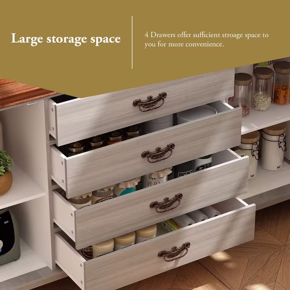 None 63 in. L Gray Farmhouse Style Rectangle Wood Console Table Entry Table Cupboard Hallway Living Room with 4 Drawers