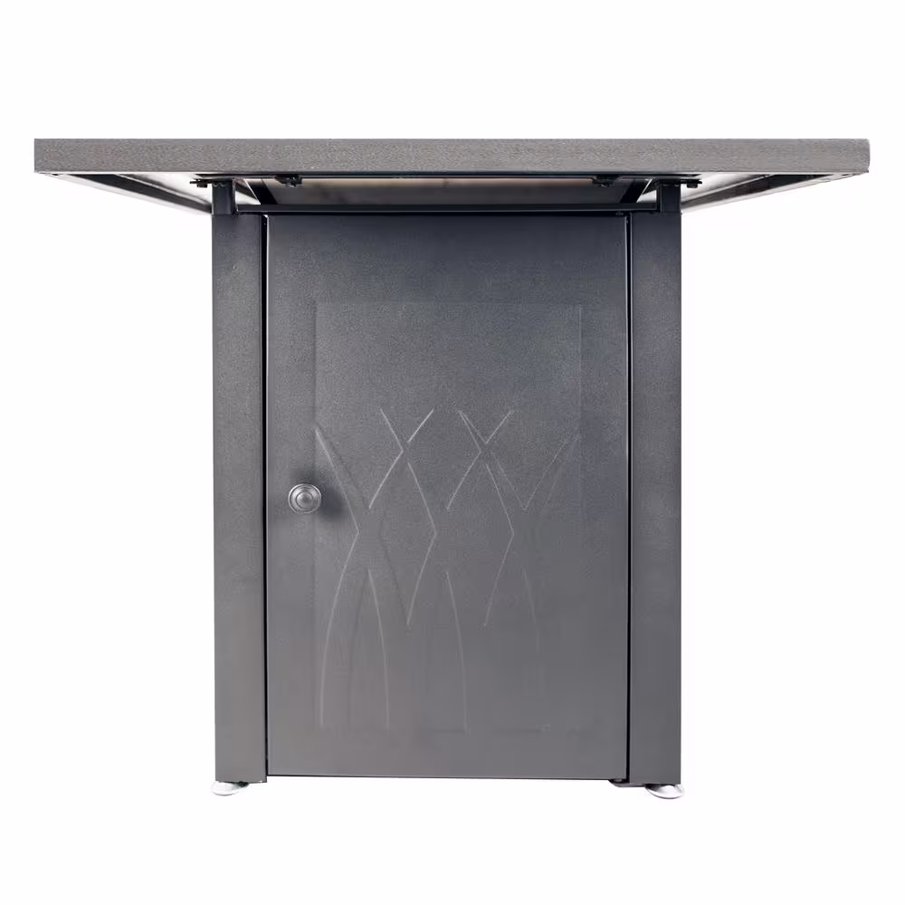 Pleasant Hearth Atlantis 28 in. x 26 in. Square Steel Propane Gas Fire Pit Table in Black with Glass Fire Rocks