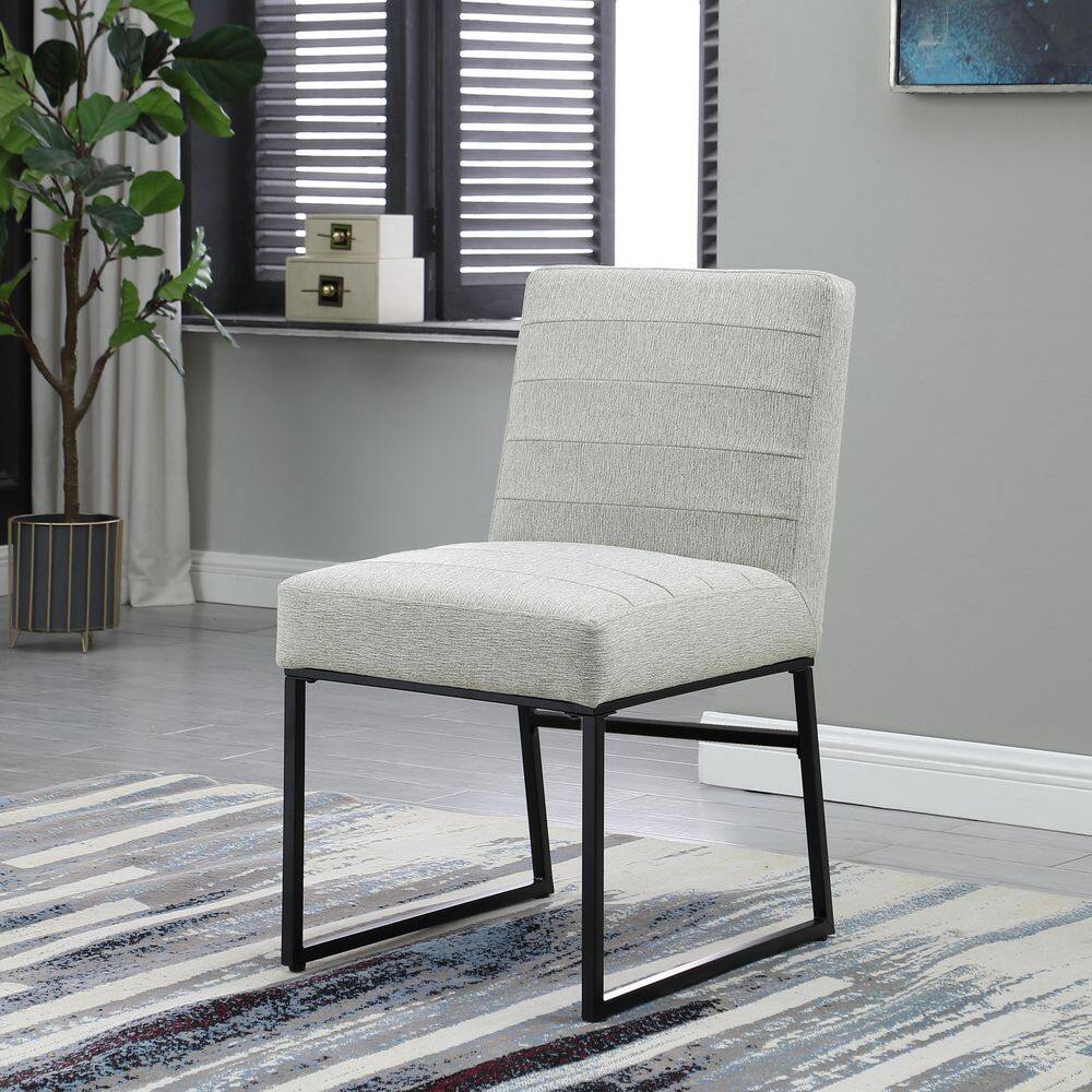 Homepop Channeled Sustainable Gray Woven Upholstery Metal Dining Chair