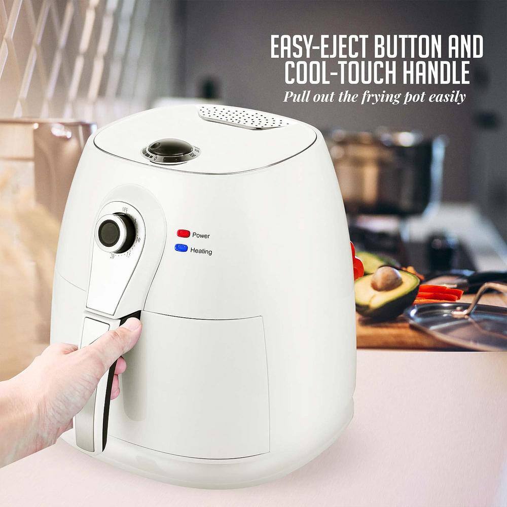 OVENTE 3.2 qt. White Electric Air Fryer with 30-min Timer, Adjustable Temperature Controls, Includes Fry Basket and Grill Pan
