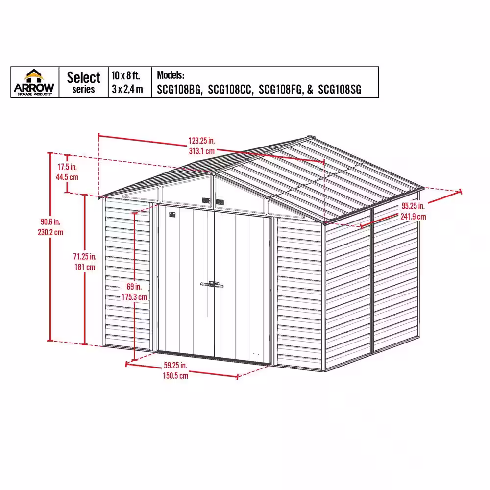 Arrow Select 10 ft. W x 8 ft. D Sage Green Metal Shed (74 sq. ft.)