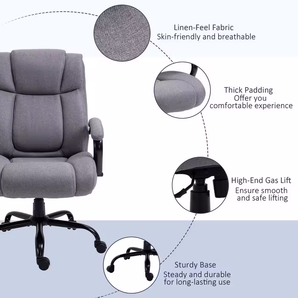 Vinsetto Light Grey, Big and Tall Executive Office Chair High Back Computer Desk Chair Ergonomic Swivel Chair with Linen Fabric