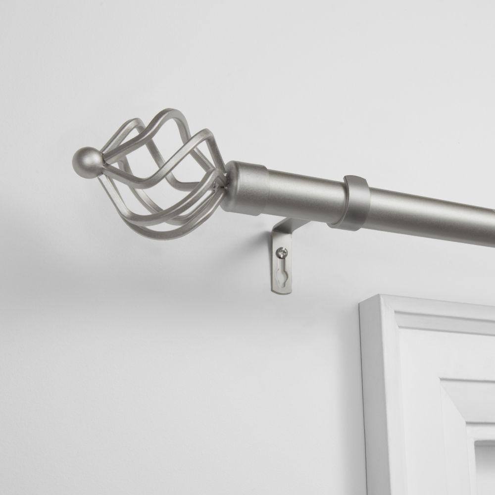 EXCLUSIVE HOME Torch Outdoor 84 in. - 160 in. Adjustable 1 in. Single Curtain Rod Kit in Matte Silver with Finial