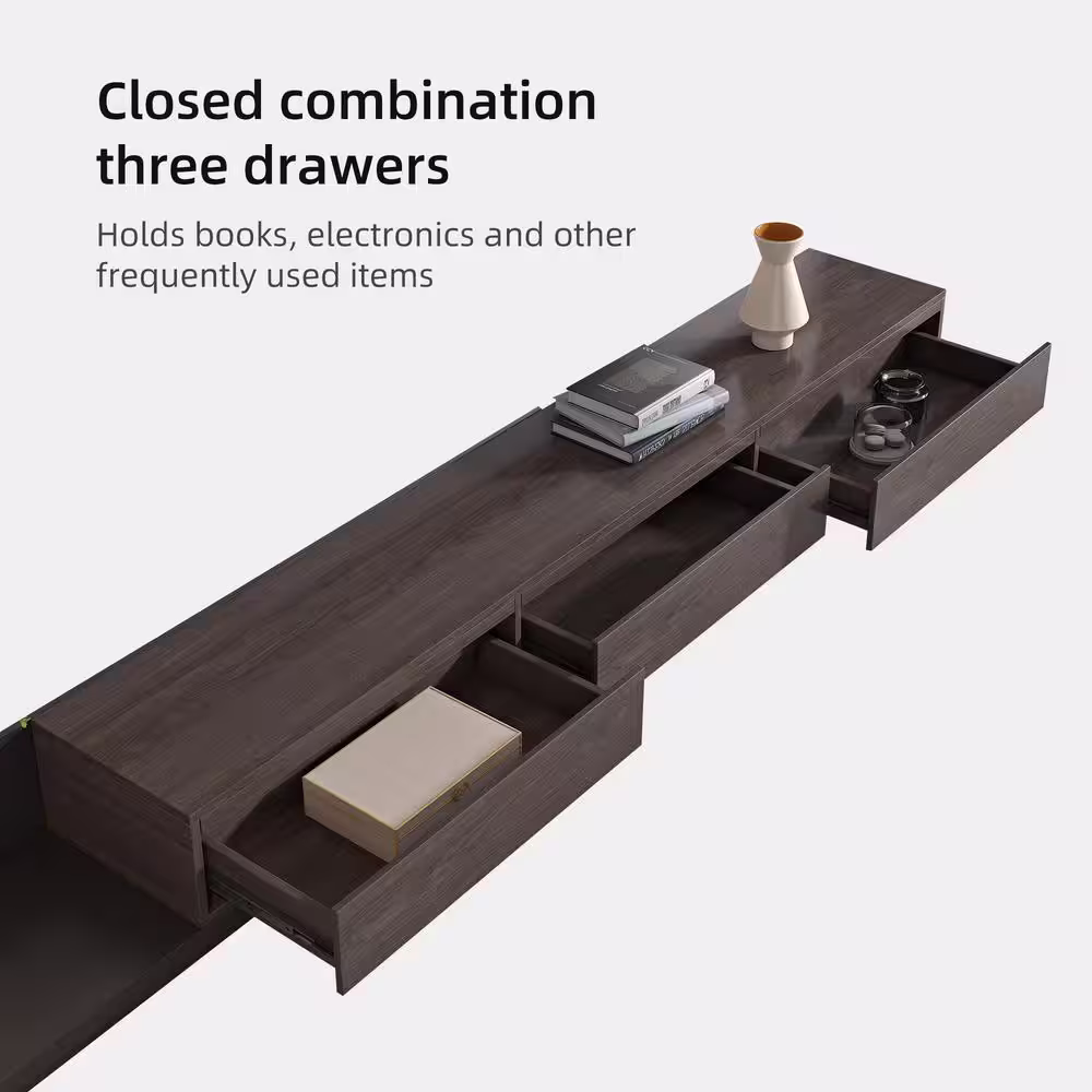 THE RIGHT PATH 118 in. Modern Walnut Veneer Retractable TV Stand Extendable Media Console with 3 Drawers