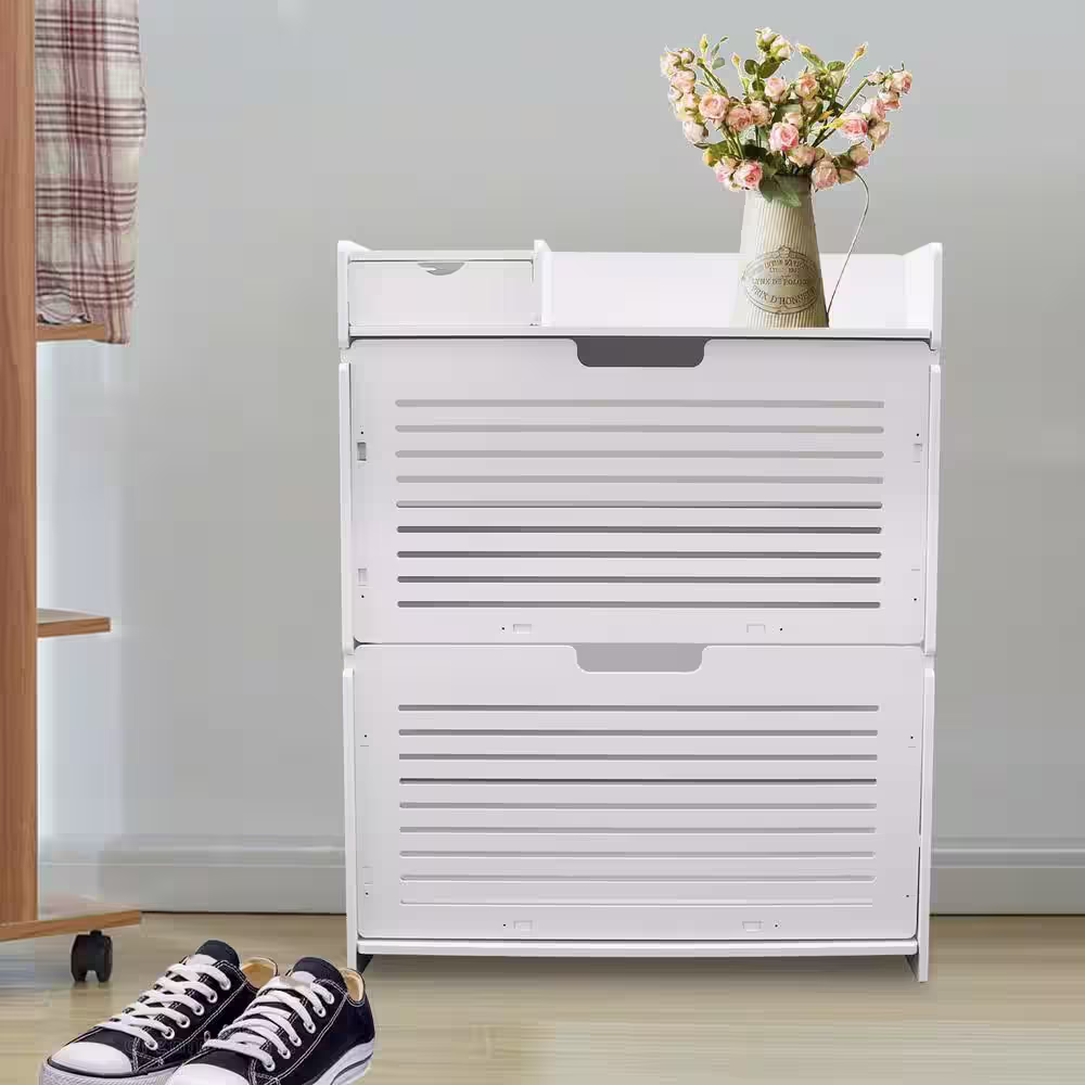 YIYIBYUS 31.88 in. x 25.95 in. White PVC Shoe Storage Cabinet