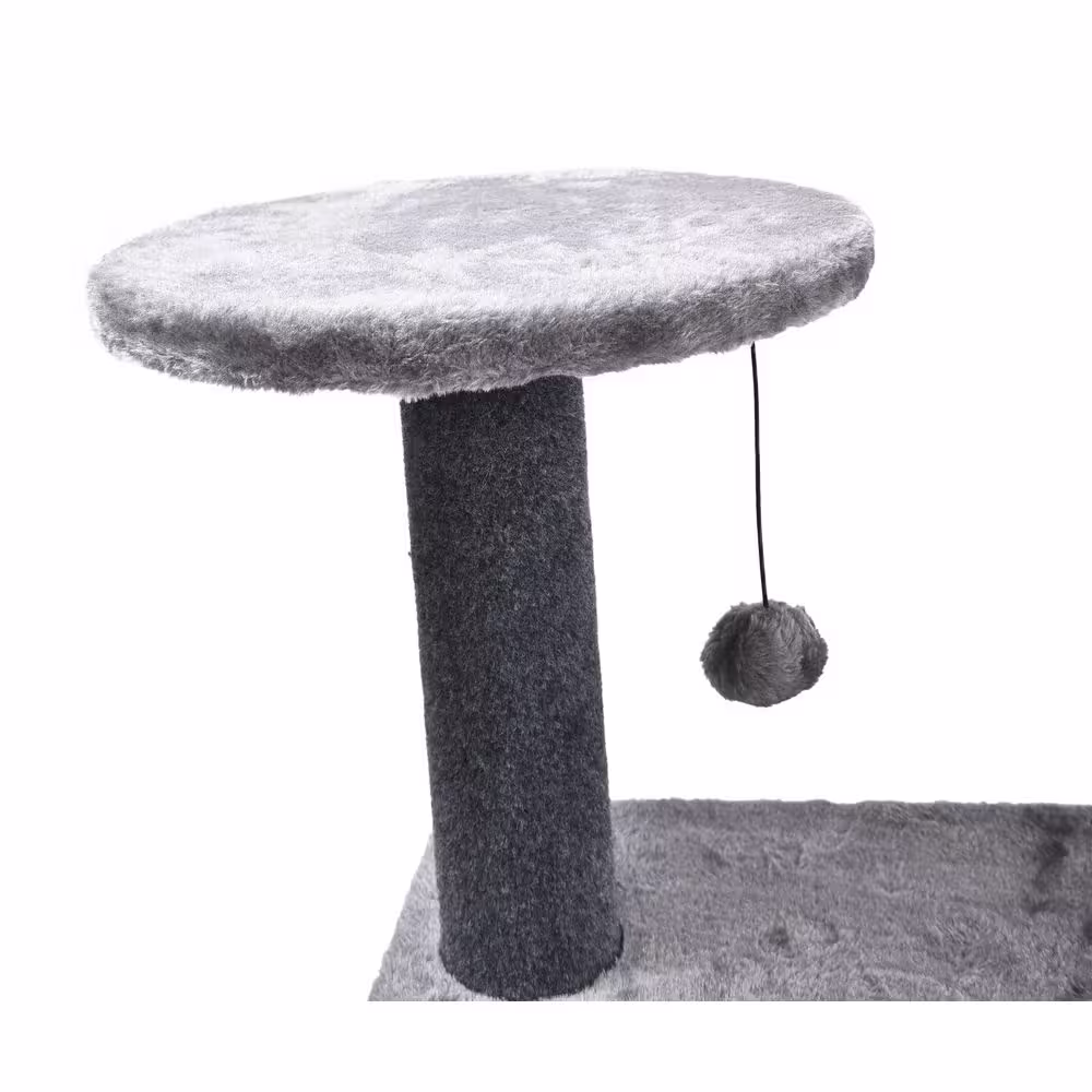 CAT CRAFT 5-Level Plush and Seagrass Cat Activity Tree: Scratch, Condo and Plush Hanging Cat Toy, Gray