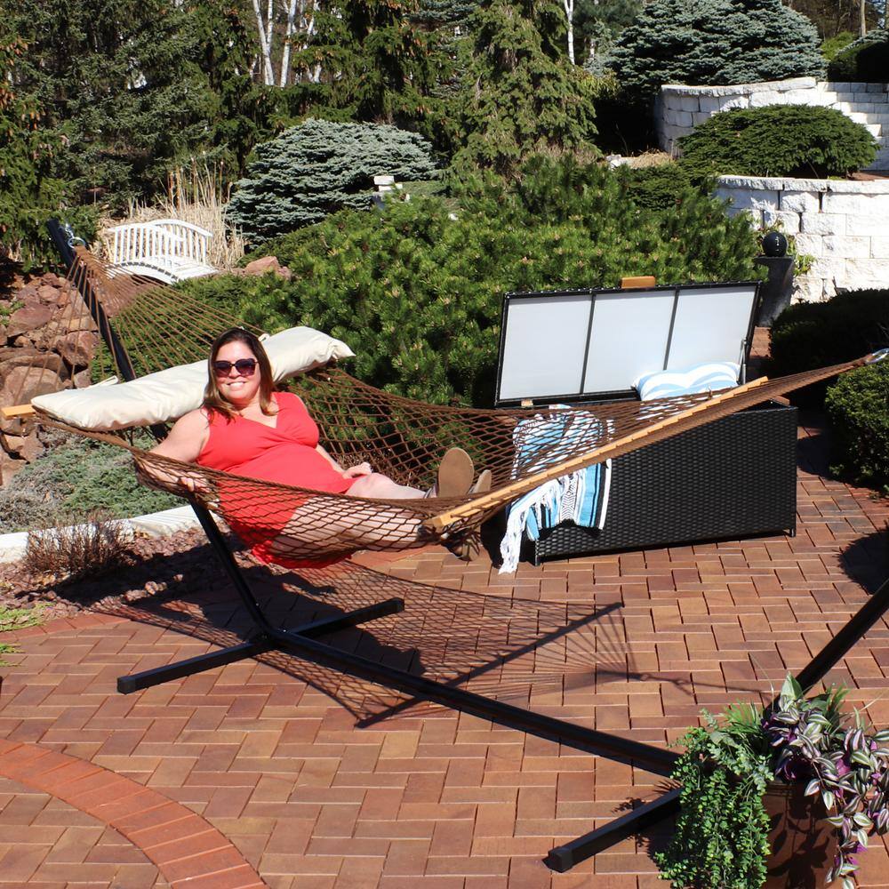 Sunnydaze Decor 12 ft. Polyester Rope Hammock Bed with Spreader Bars in Brown
