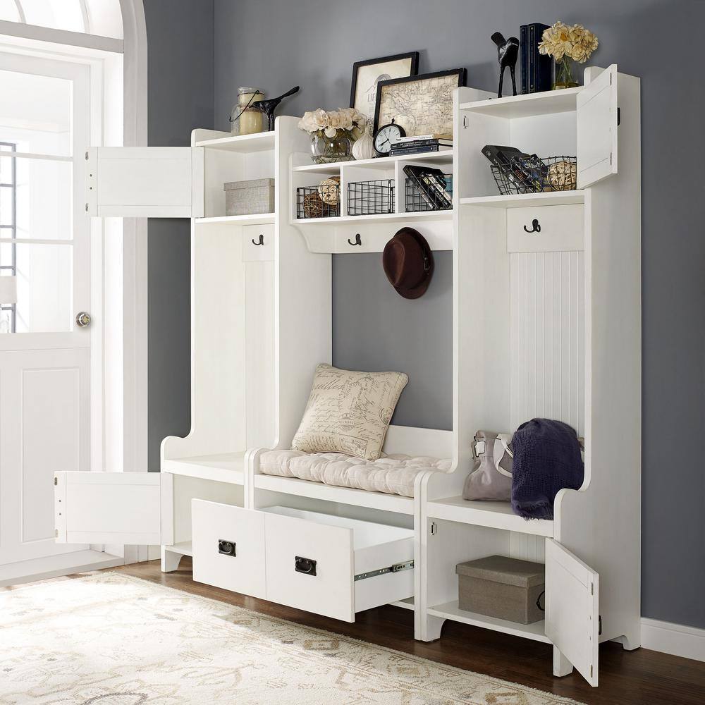 CROSLEY FURNITURE Fremont Distressed White Entryway Set (4-Piece)