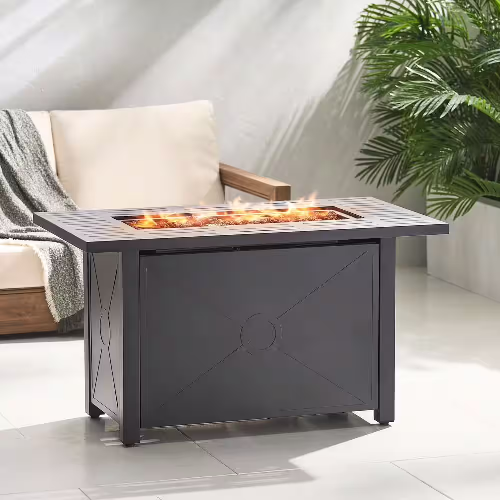 Noble House Haraldson Black Rectangular Metal Fire Pit