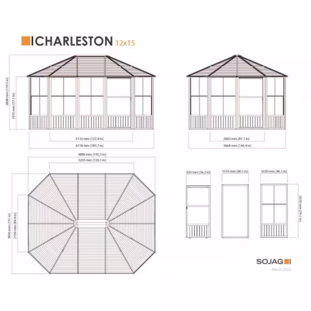 Sojag Charleston 12 ft. x 15 ft. Dark Grey Solarium