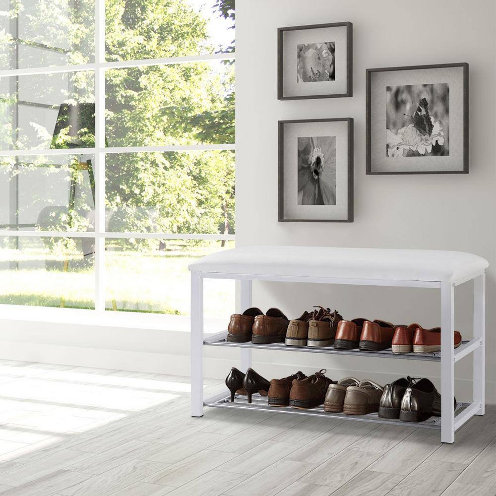 Boyel Living 19 H 6-Pair 2-Tier White Metal Shoe Rack