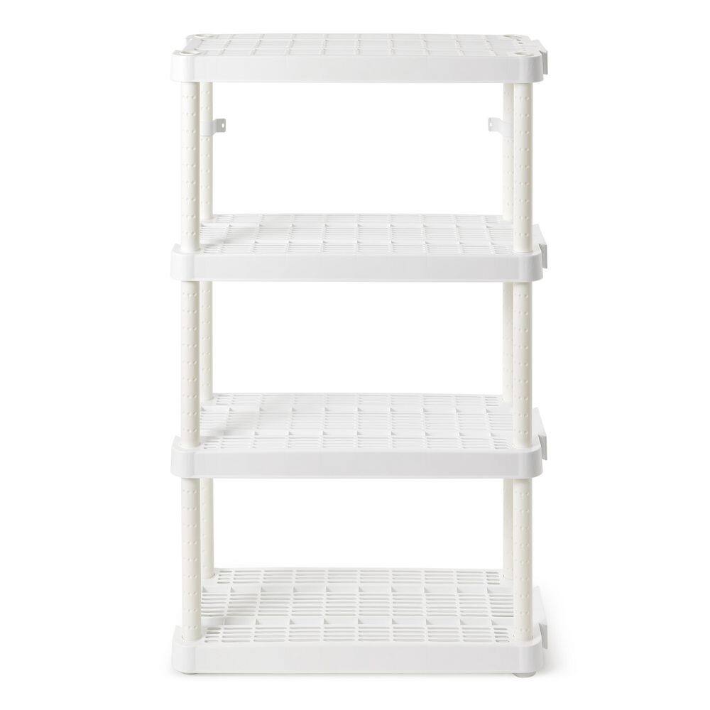 GRACIOUS LIVING Medium Duty Plastic 14 x 32 x 54.5 in. 4 Tier Ventilated Shelving Units, White (2 Pack)