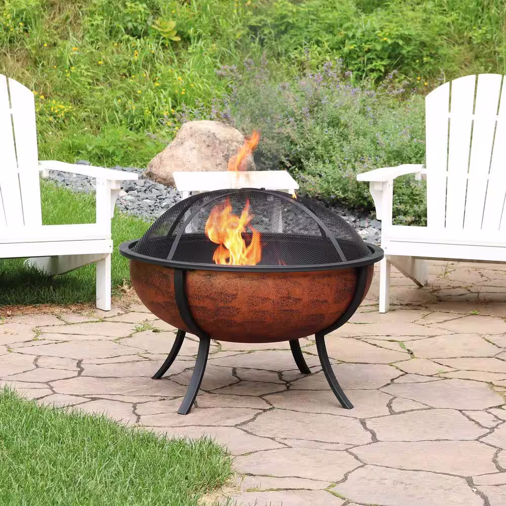 Sunnydaze Decor 25.75 in. Copper Raised Outdoor Fire Pit Bowl with Spark Screen