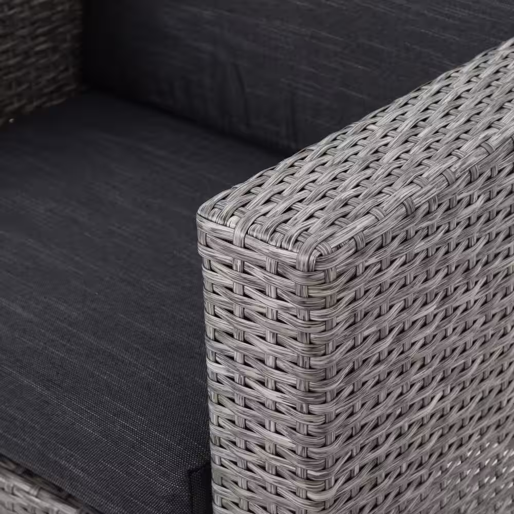 Noble House Puerta Mixed Black 8-Piece Metal Patio Conversation Seating Set with Dark Grey Cushions