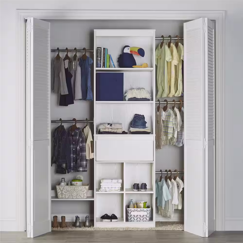 Little Seeds Grow with Me 68.7 in. - 95.44 in. W White Wall Mount Adjustable Wood Closet System with 5 Clothing Rods