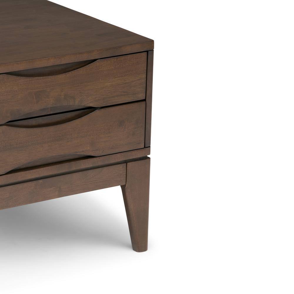 Simpli Home Harper Solid Hardwood 22 in. Wide Square Mid-Century Modern End Side Table in Walnut Brown