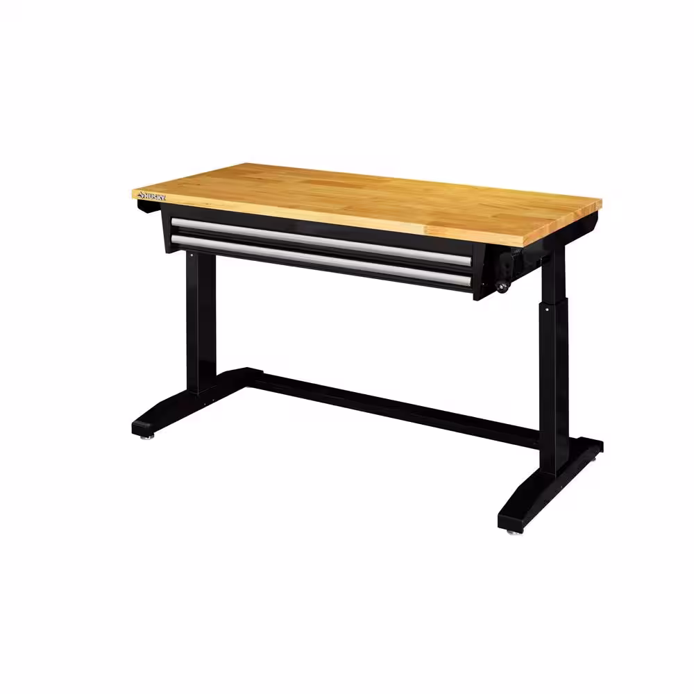 Husky 52 in. 2-Drawer Adjustable Height Table, Black