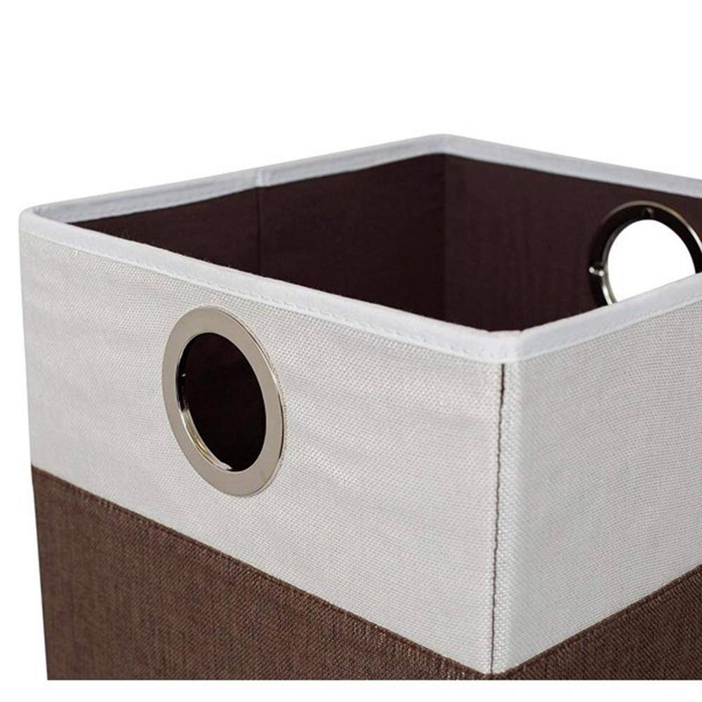 BirdRock Home Brown and White Folding Cloth Laundry Hamper with Handles