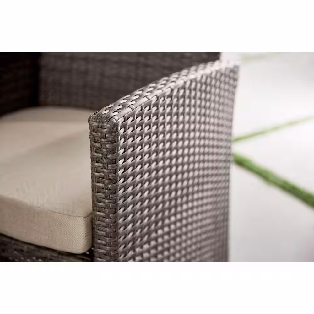 StyleWell Park Trail Grey 4-Piece Wicker Patio Conversation Set with Light Brown Cushions